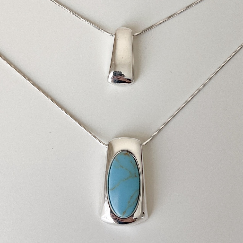 Ralph Lauren Silver Tiered Necklace + Turquoise Stone Pendant | 17–19” | GUC - Picture 3 of 9